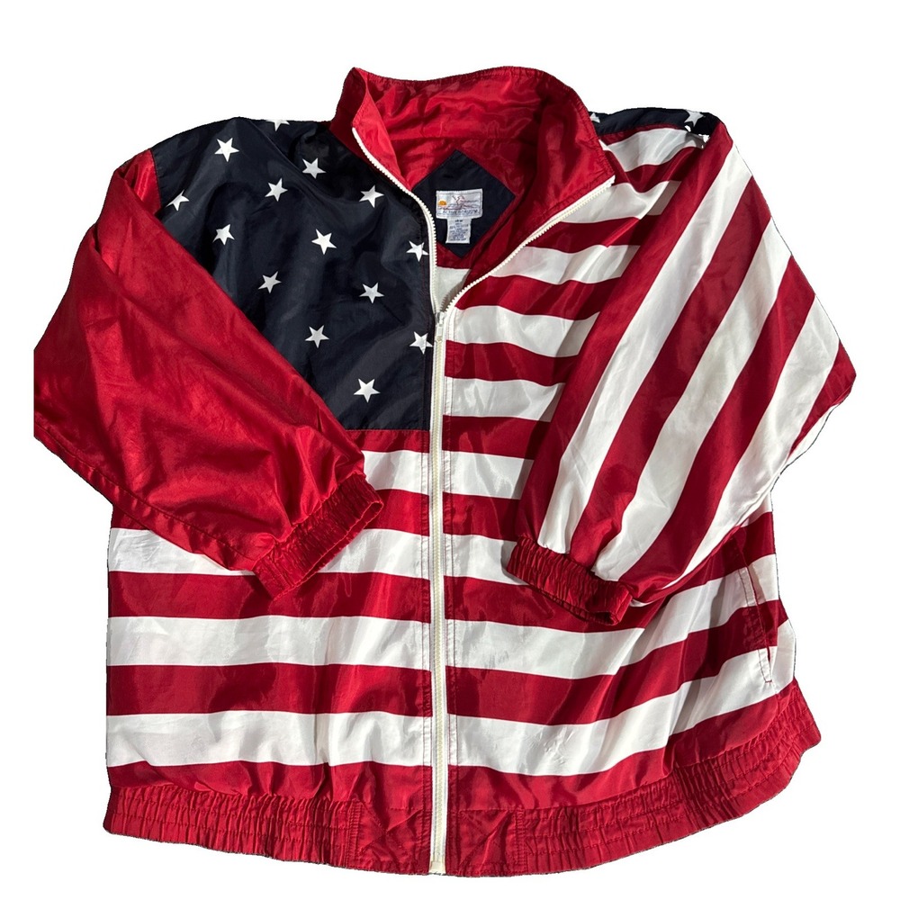 Vintage 90's Active Horizon Women'sAmerican USA Flag Windbreaker size 18W